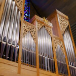 Image of Organ pipe work and ornamental organ case of a pipe organ